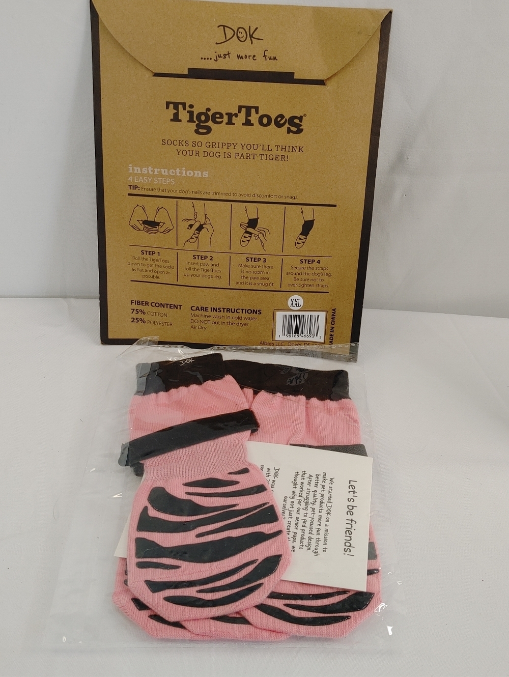 DOK TigerToes Dog Grip Socks XXL Pink Anti Slip Traction Socks 4 Pack
